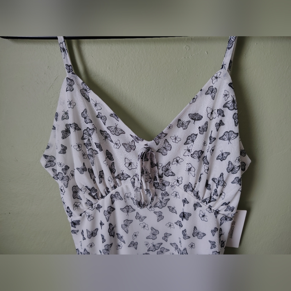 *NWT* No Comment Women's XL White Spaghetti Strap Butterfly Print Lined Dress - Picture 3 of 15